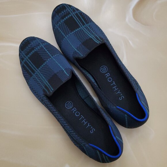 Rothy's The Loafer in Navy Plaid Slip On Women's Flats Size 12